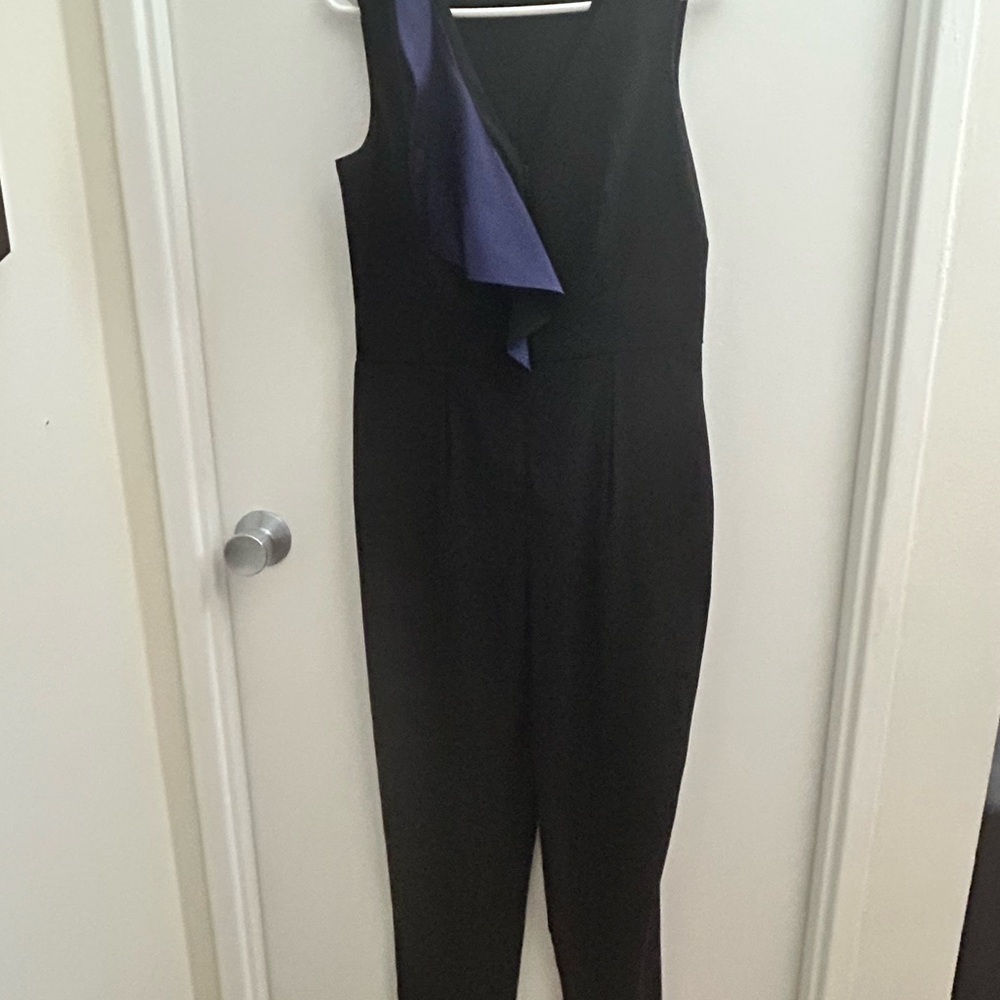 Armani exchange Black and Purple Asymmetrical Ruffled Cocktail jumpsuit